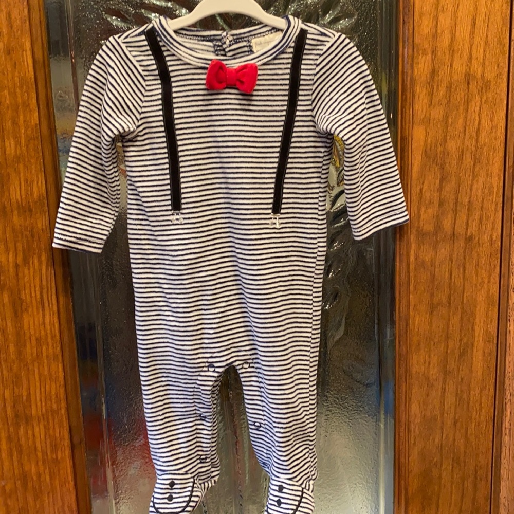 First impressions onesie, velour fabric, stripes